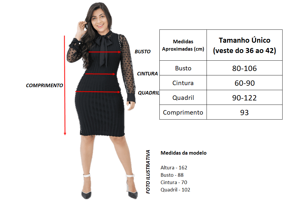 Tabela de Medidas | Vestido Tricot Diagonal | Áquila Tauheny Store