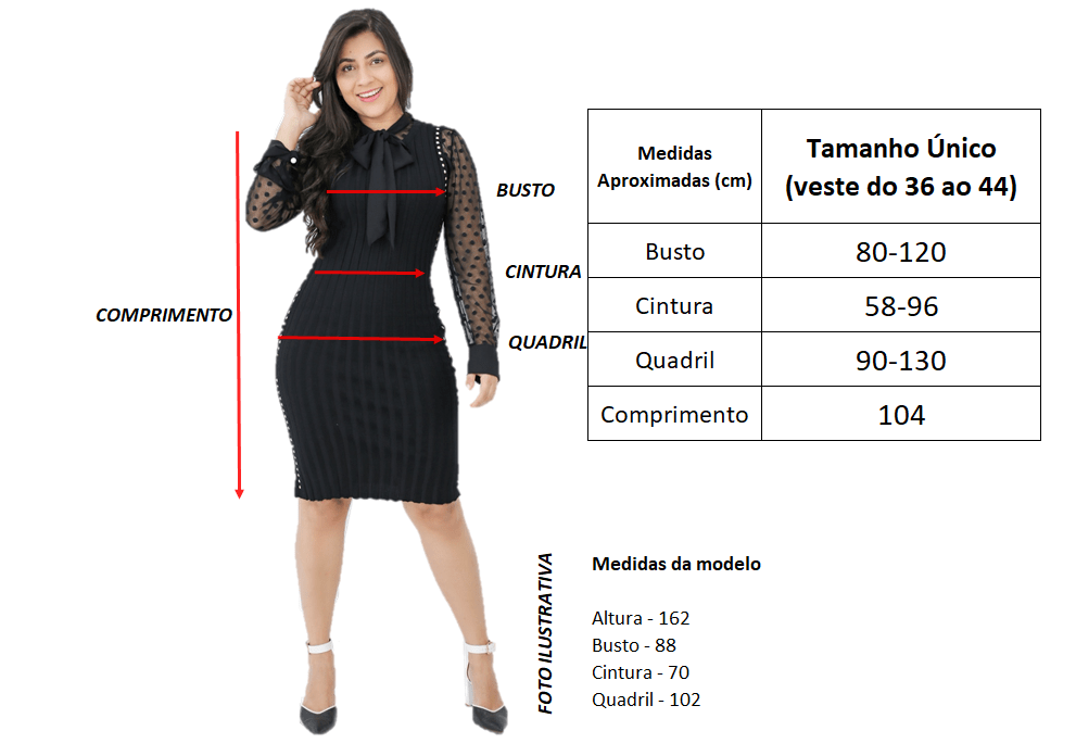 Tabela de Medidas | Vestido Tricot Rosa | Áquila Tauheny Store