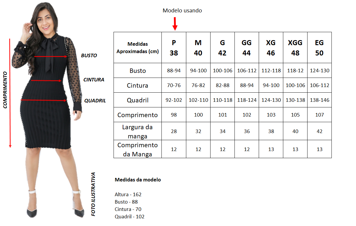 Tabela de Medidas - Vestido Jeans Enya