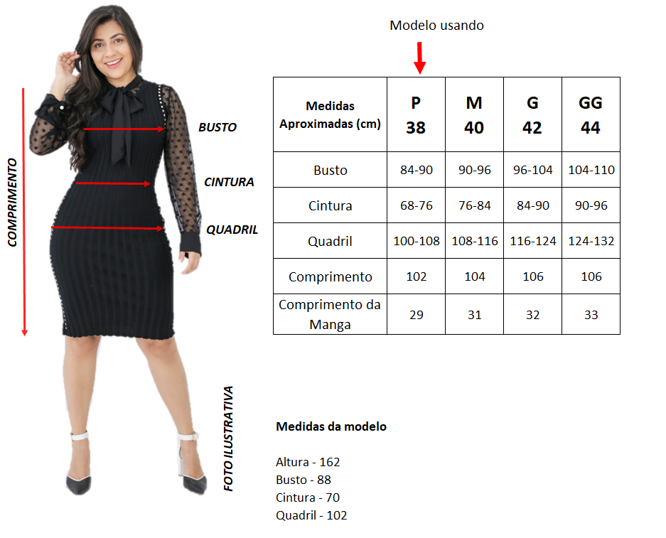 Tabela de Medidas - Vestido Midi Danielle