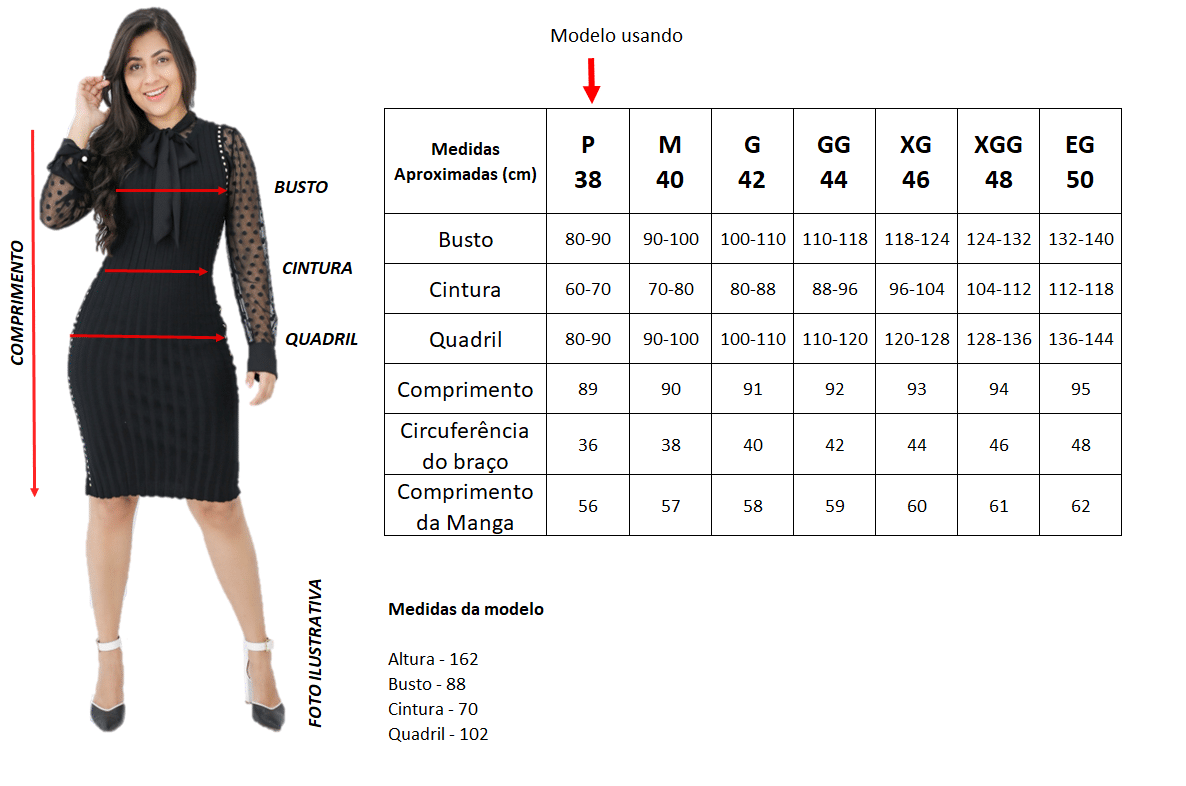 Tabela de Medidas - Vestido de Malha Auria